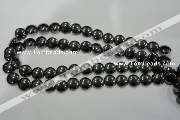 CHE274 15.5 inches 14mm flat round hematite beads wholesale