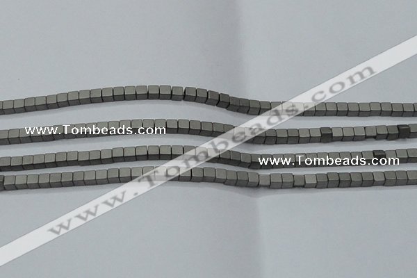 CHE608 15.5 inches 2*2mm cube matte plated hematite beads wholesale