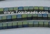 CHE612 15.5 inches 2*2mm cube matte plated hematite beads wholesale