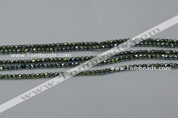 CHE693 15.5 inches 2mm faceted round plated hematite beads