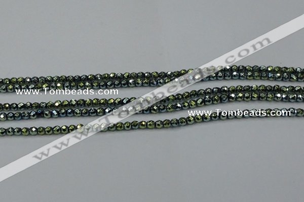 CHE713 15.5 inches 4mm faceted round plated hematite beads