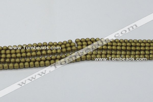 CHE722 15.5 inches 4mm round matte plated hematite beads wholesale