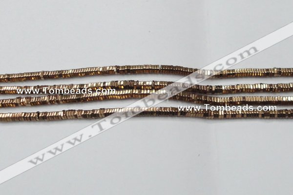 CHE834 15.5 inches 1*3mm hexagon plated hematite beads wholesale