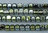 CHE869 15.5 inches 4*4mm dice platedhematite beads wholesale