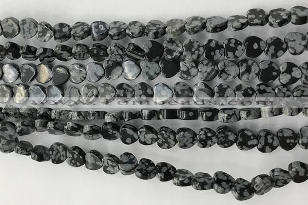 CHG109 15.5 inches 6mm flat heart snowflake obsidian beads wholesale