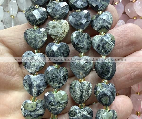 CHG316 15 inches 12mm faceted heart kambaba jasper beads