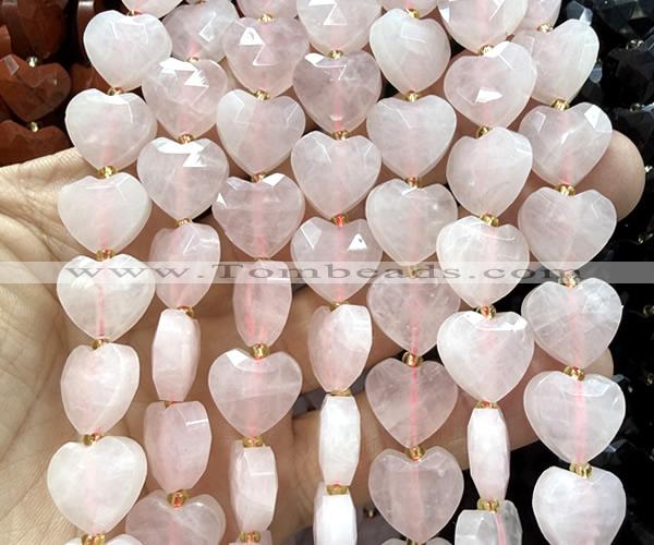 CHG351 15 inches 14mm faceted heart rose quartz beads wholesale