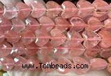 CHG354 15 inches 14mm faceted heart cherry quartz beads
