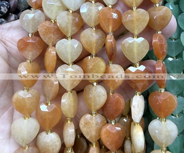 CHG357 15 inches 14mm faceted heart red aventurine jade beads