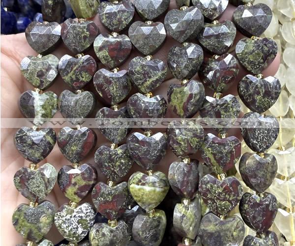 CHG362 15 inches 14mm faceted heart dragon blood jasper beads