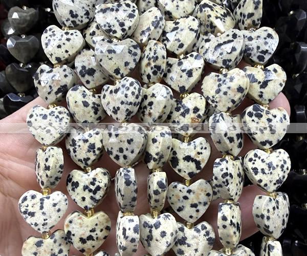 CHG366 15 inches 14mm faceted heart dalmatian jasper beads