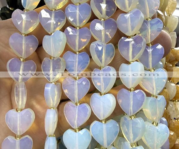 CHG371 15 inches 14mm faceted heart opalite beads wholesale