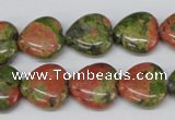 CHG48 15.5 inches 14*14mm heart unakite gemstone beads wholesale