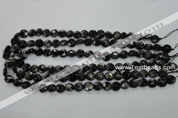 CHS17 15.5 inches 10mm faceted coin natural hypersthene beads