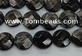 CHS18 15.5 inches 12mm faceted coin natural hypersthene beads