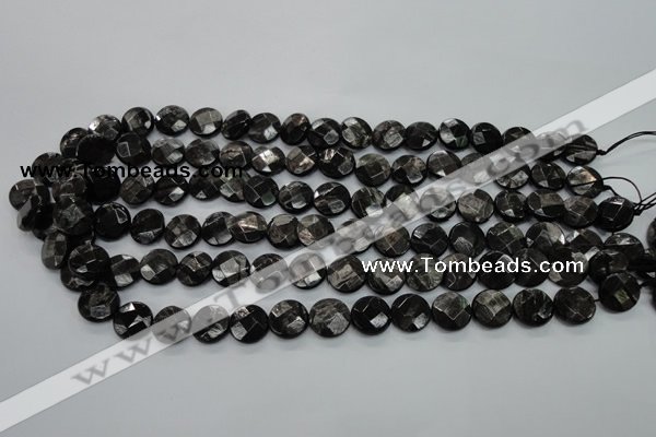 CHS18 15.5 inches 12mm faceted coin natural hypersthene beads