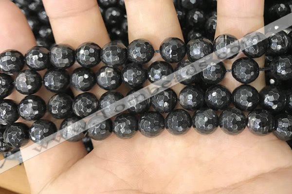 CHS45 15.5 inches 8mm faceted round natural hypersthene beads