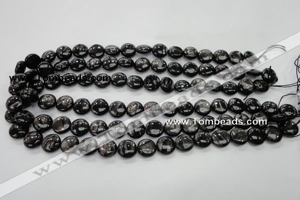 CHS61 15.5 inches 12mm flat round natural hypersthene beads