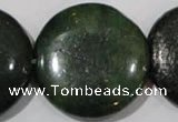 CIS18 15.5 inches 35mm flat round green iron stone beads wholesale