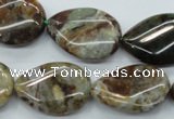 CJA33 15.5 inches 18*25mm twisted flat teardrop green jasper beads