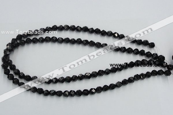 CJB06 16 inches 8mm faceted round natural jet gemstone beads wholesale