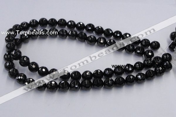 CJB08 16 inches 12mm faceted round natural jet gemstone beads wholesale