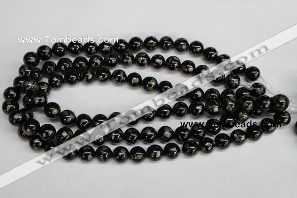 CJB153 15.5 inches 12mm round natural jet & pyrite gemstone beads