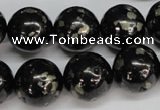 CJB156 15.5 inches 18mm round natural jet & pyrite gemstone beads