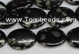 CJB160 15.5 inches 15*20mm oval natural jet & pyrite gemstone beads