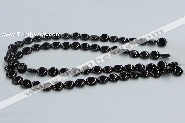 CJB21 16 inches 12mm flat round natural jet gemstone beads wholesale