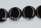 CJB22 16 inches 18mm flat round natural jet gemstone beads wholesale