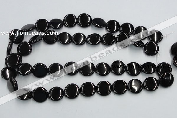 CJB22 16 inches 18mm flat round natural jet gemstone beads wholesale