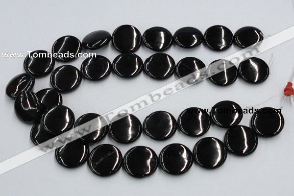 CJB23 16 inches 25mm flat round natural jet gemstone beads wholesale