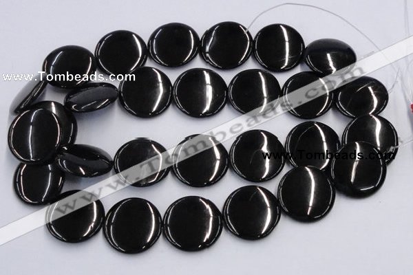 CJB24 16 inches 30mm flat round natural jet gemstone beads wholesale