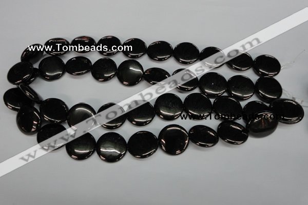 CJB78 15.5 inches 20mm flat round natural jet gemstone beads