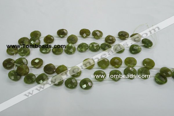 CKA120 Top-drilled 16*16mm faceted flat teardrop Korean jade beads