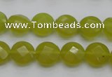 CKA266 15.5 inches 12mm faceted coin Korean jade gemstone beads