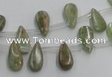 CKC96 Top drilled 6*12mm flat teardrop natural green kyanite beads