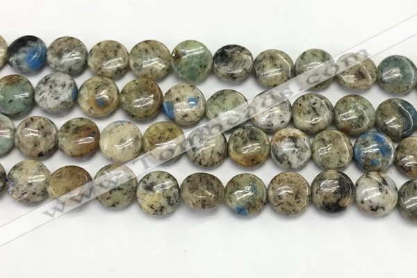 CKJ486 15.5 inches 10mm flat round natural k2 jasper beads