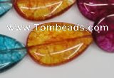 CKQ127 15.5 inches 30*40mm flat teardrop dyed crackle quartz beads