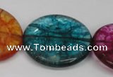 CKQ129 15.5 inches 30mm flat round dyed crackle quartz beads