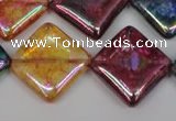 CKQ153 15.5 inches 25*25mm diamond AB-color crackle quartz beads