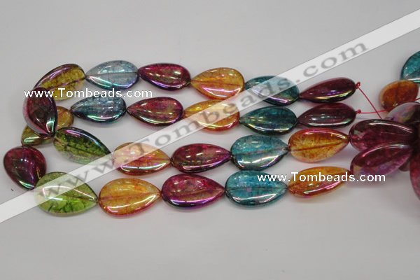 CKQ159 15.5 inches 20*30mm flat teardrop AB-color crackle quartz beads