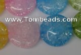 CKQ176 15.5 inches 25mm flat round dyed crackle quartz beads