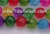 CKQ352 15.5 inches 10mm faceted round dyed crackle quartz beads