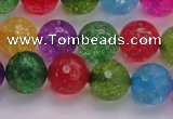 CKQ353 15.5 inches 12mm faceted round dyed crackle quartz beads