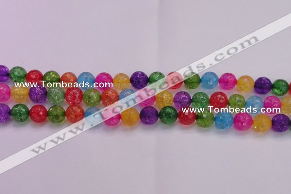 CKQ353 15.5 inches 12mm faceted round dyed crackle quartz beads