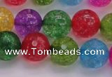 CKQ354 15.5 inches 14mm faceted round dyed crackle quartz beads