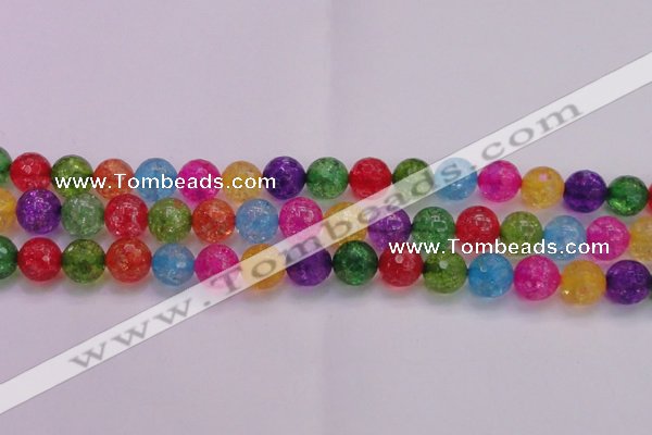 CKQ354 15.5 inches 14mm faceted round dyed crackle quartz beads