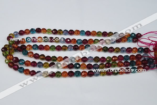 CKQ42 15.5 inches 8mm faceted round dyed crackle quartz beads